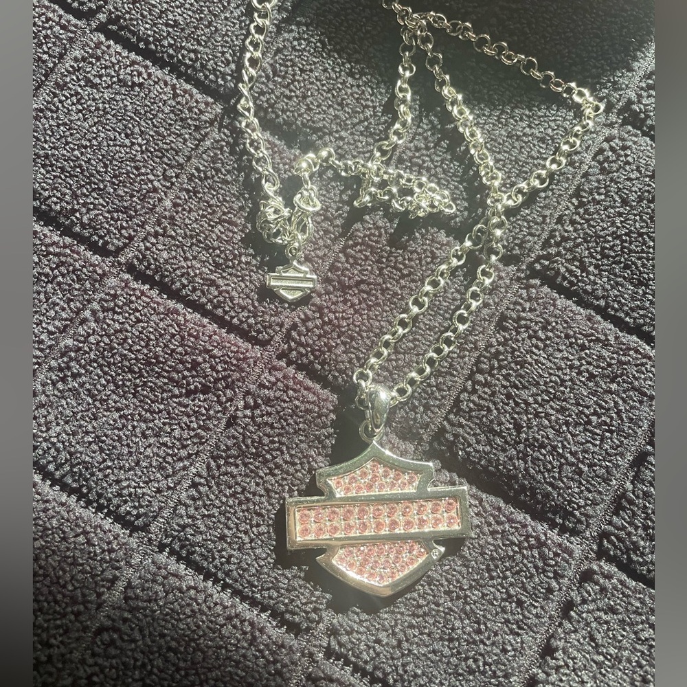 Harley-Davidson Pink Crystal Emblem Necklace - Picture 2 of 3